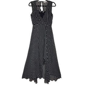 Calvin Klein Blk & Wht Polka Dot High Low Faux Wrap Maxi Drs Sz 6 Occasion, LBD